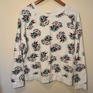 DISNEY Womens XL Sweatshirt Minnie Mickey Mouse Winter Skating Christmas